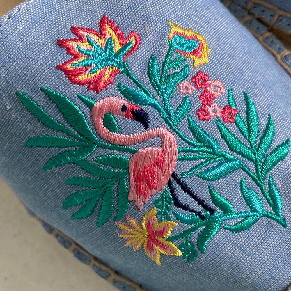 Talbots Blue & Tan Flamingo Embroidered Espadrilles - Picture 8 of 8
